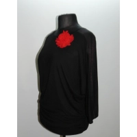 Tunika kimono z błyszczącym lampasem na rękawach - czarna